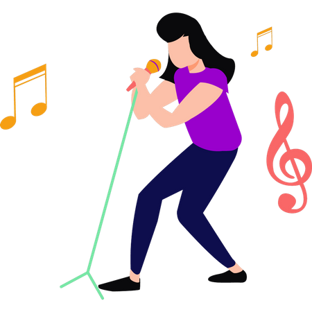 Girl singing into mic  Illustration