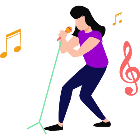 Girl singing into mic  Illustration