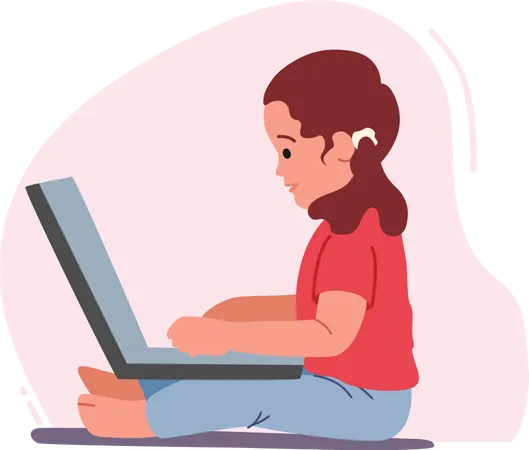 Girl Sitting on Floor with Laptop  Illustration