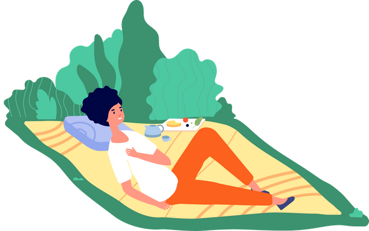 Girl Sleeping At Picnic  Illustration