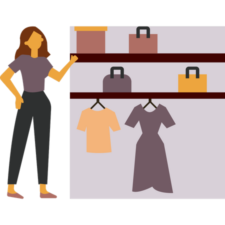 Girl standing by her closet  Illustration