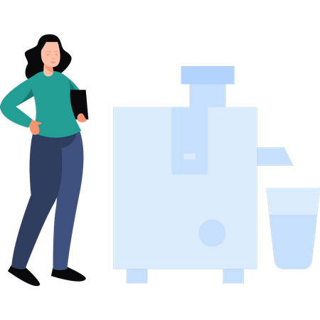 Girl standing by water cooler  Illustration