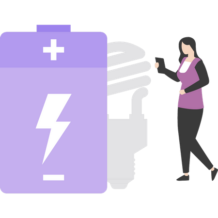 Girl standing next to battery  Illustration