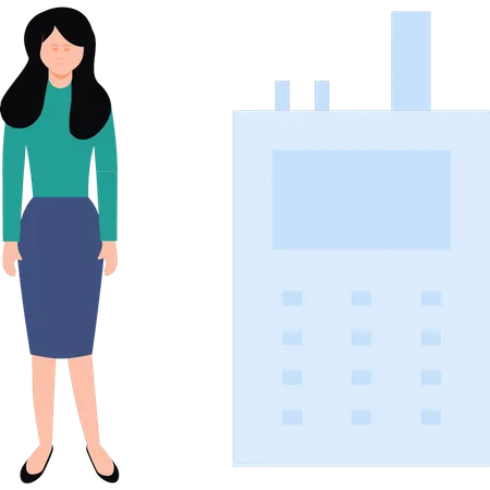 Girl standing next to walkie talkie  Illustration