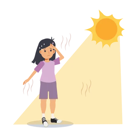 Girl sweating under burning sun  Illustration