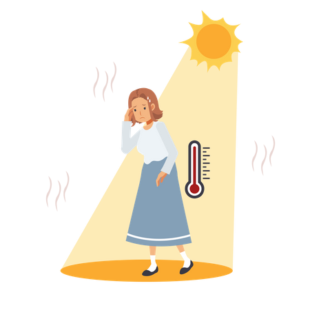 Girl sweating under burning sun  Illustration