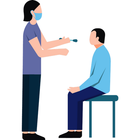 Girl taking boy's covid test  Illustration