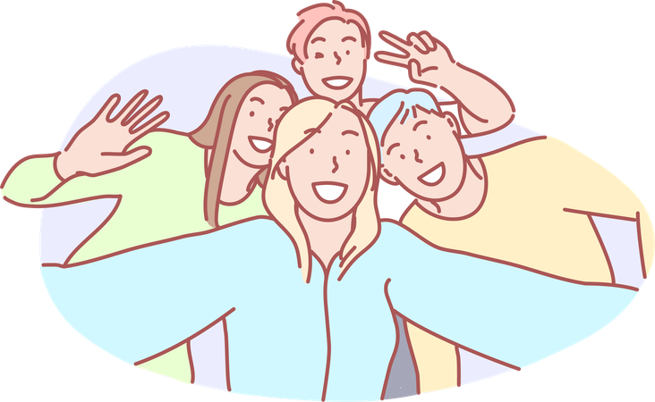 Girl taking group selfie  Illustration