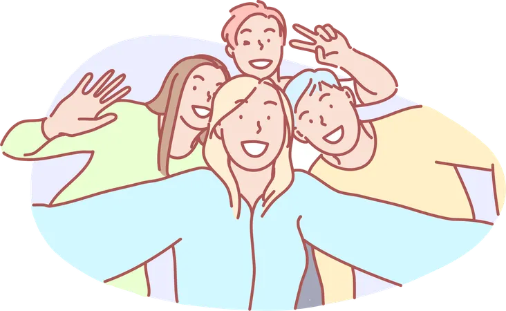 Girl taking group selfie  Illustration