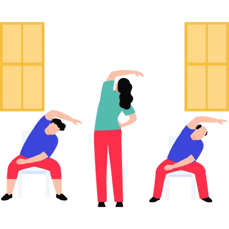 Girl teaching exercise in nursing home  Illustration