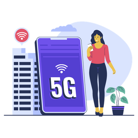 Girl use 5G network technology  일러스트레이션