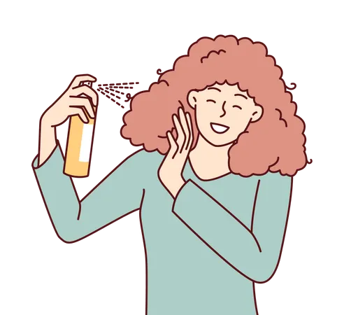 Girl using hair spray  Illustration