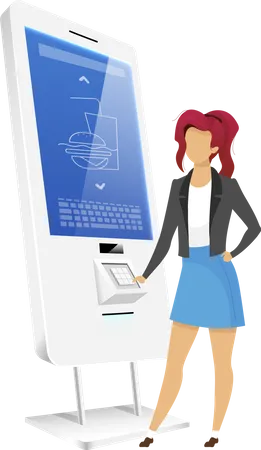 Girl using vending kiosk  Illustration