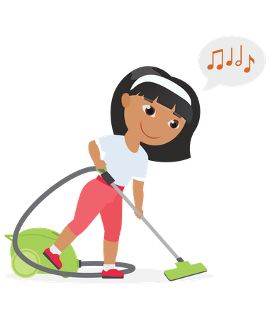 Girl vacuuming floor  Illustration