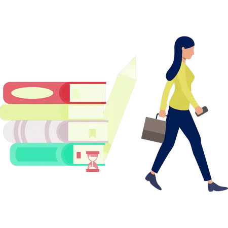 Girl walking with bag  Illustration