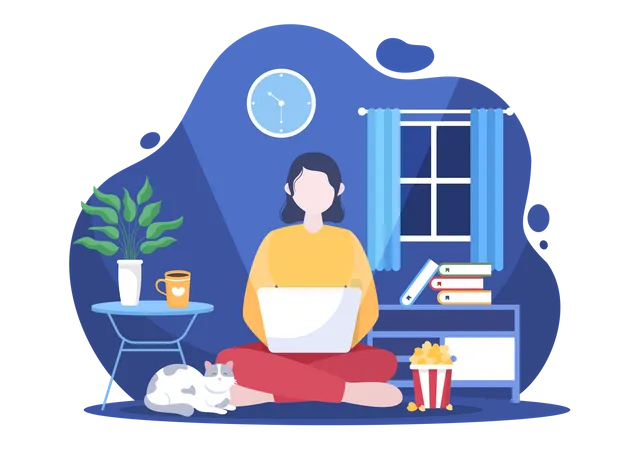 Girl watching movie on laptop  Illustration