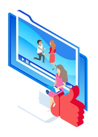 Girl watching romantic movie on laptop  Illustration