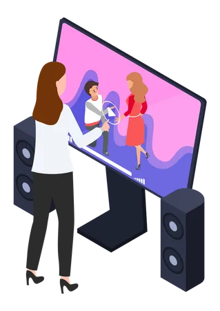 Girl watching romantic movie on television  Illustration