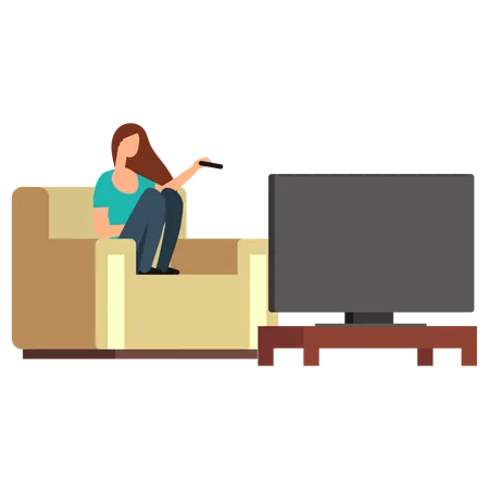 Girl watching tv at home  Illustration