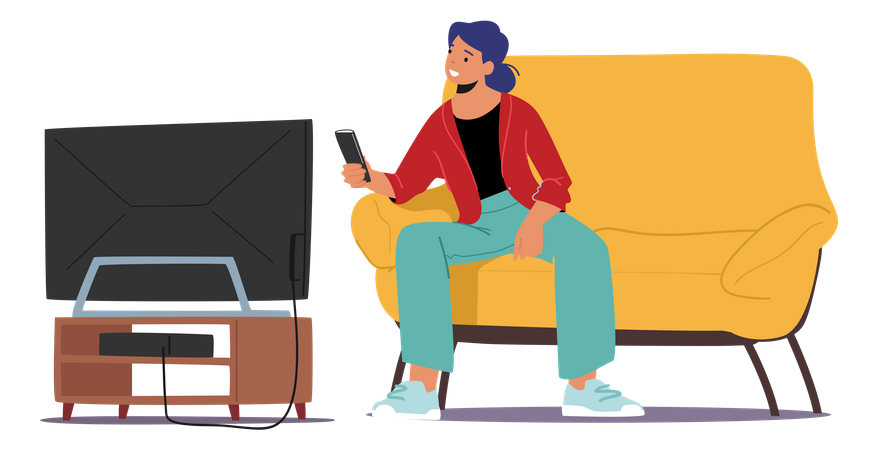 Girl watching tv while sitting on couch  Illustration