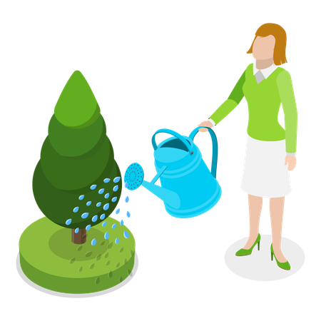 Girl watering plants  Illustration