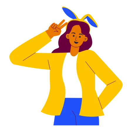 Girl wearing a bunny headband  Illustration