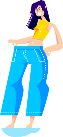 Girl wearing big jeans after weight loss  Illustration