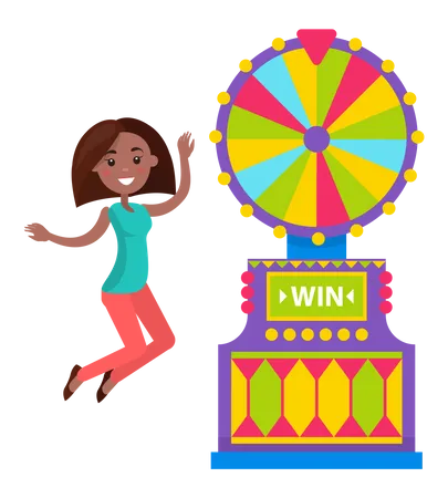 Girl winning wheel of fortune  일러스트레이션