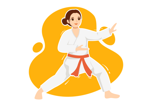 Girl with karate red belt  イラスト