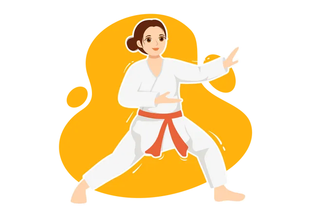 Girl with karate red belt  イラスト