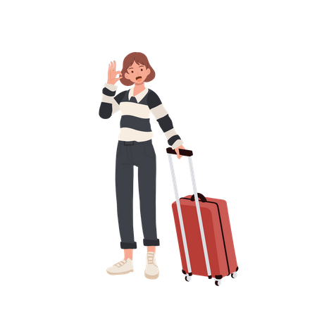 Girl with luggage  doing OK hand sign  イラスト