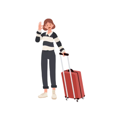 Girl with luggage  doing OK hand sign  イラスト