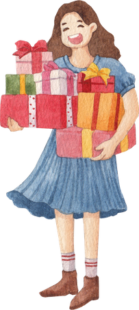 Girl With Present  Illustration