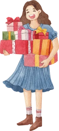 Girl With Present  Illustration