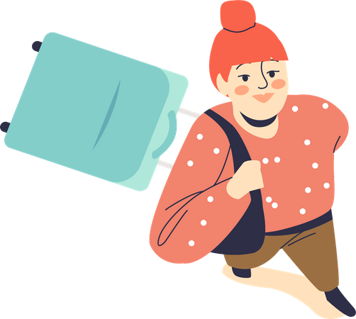 Girl with suitcase looking up  Illustration