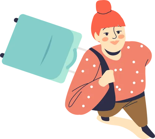 Girl with suitcase looking up  Illustration