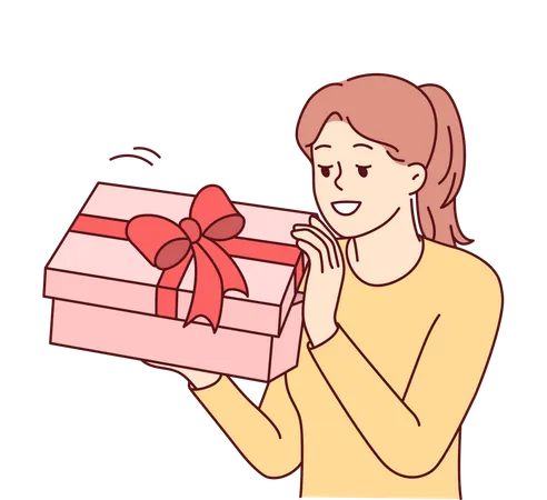 Girl with surprise gift box  일러스트레이션