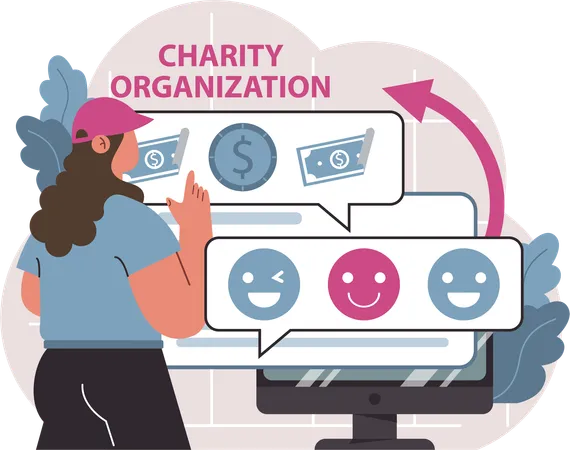 Girl working charity organization  Illustration