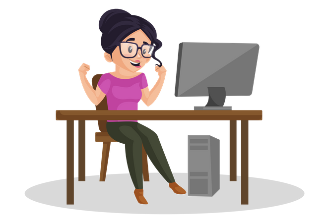 Girl working from home  Illustration