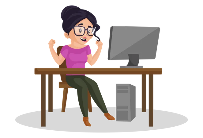 Girl working from home  Illustration