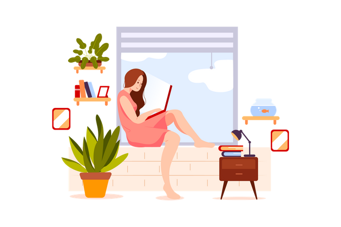 Girl working in laptop  Illustration