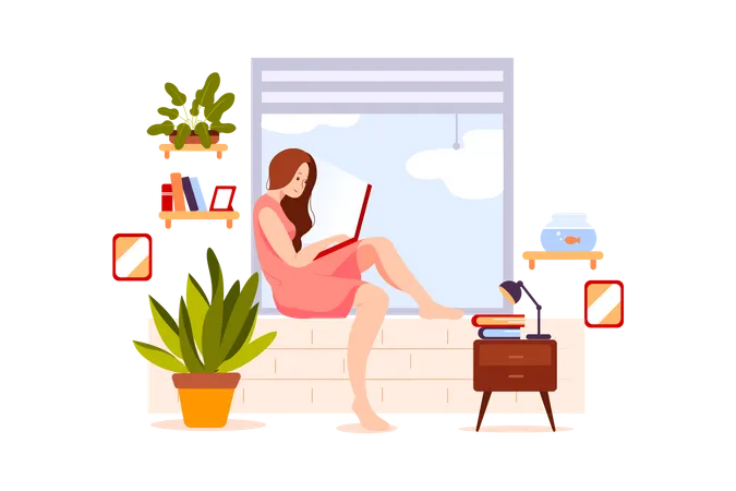 Girl working in laptop  Illustration