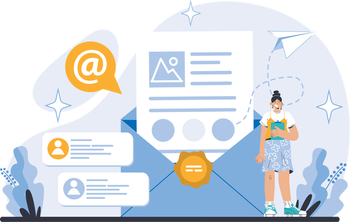 Girl working on mail marketing  Illustration