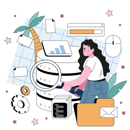 Girl working on server analysis  イラスト