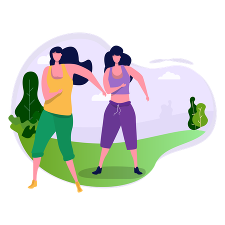 Girls doing aerobics  Illustration