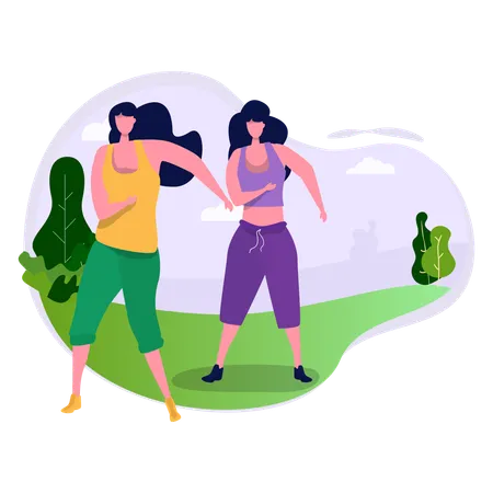 Girls doing aerobics  Illustration