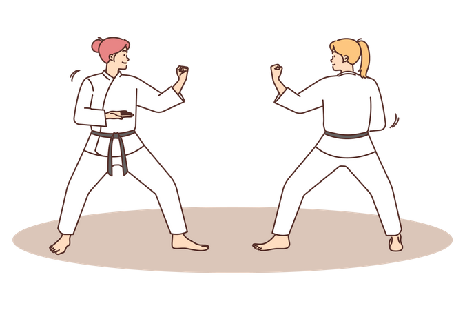 Girls doing karate  イラスト