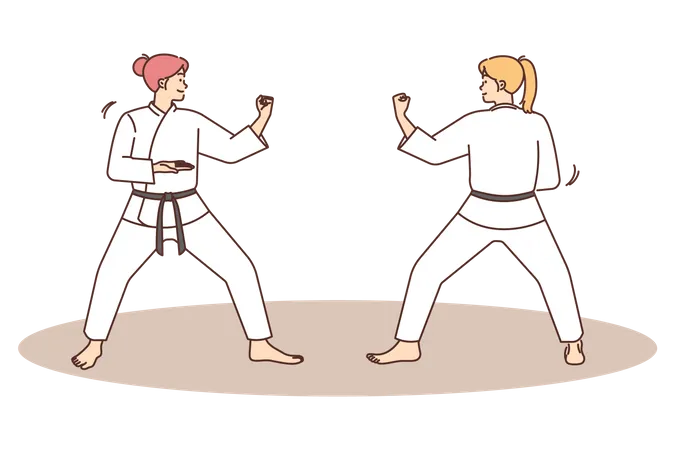 Girls doing karate  Illustration