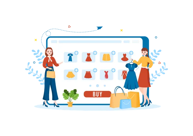 Girls doing online clothes shopping  Illustration