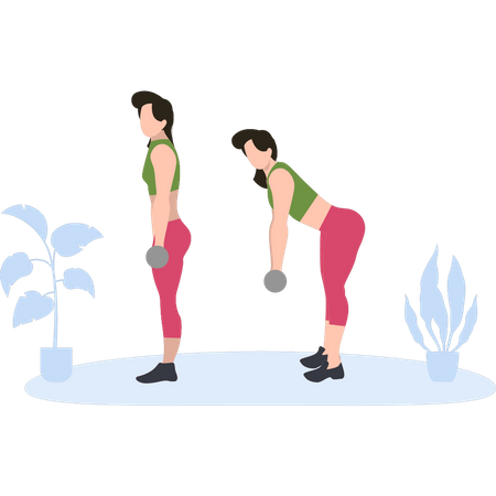 Girls exercise with dumbbells  Illustration